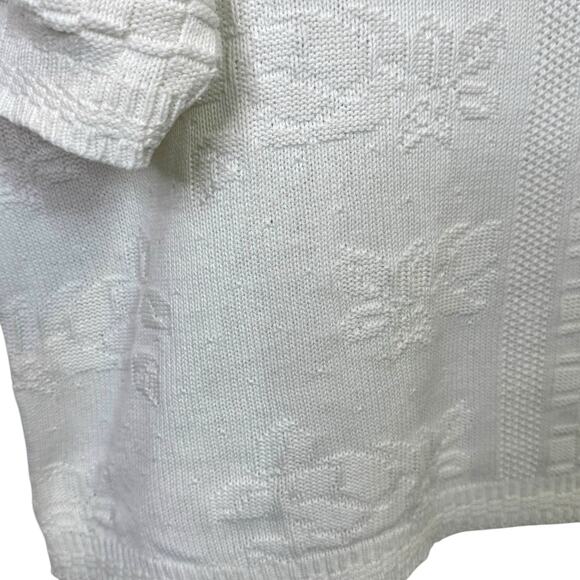 1980's L.L. Bean Made in USA 100% Cotton Mixed Knit Floral Short Sleeve Sweater - Picture 6 of 9